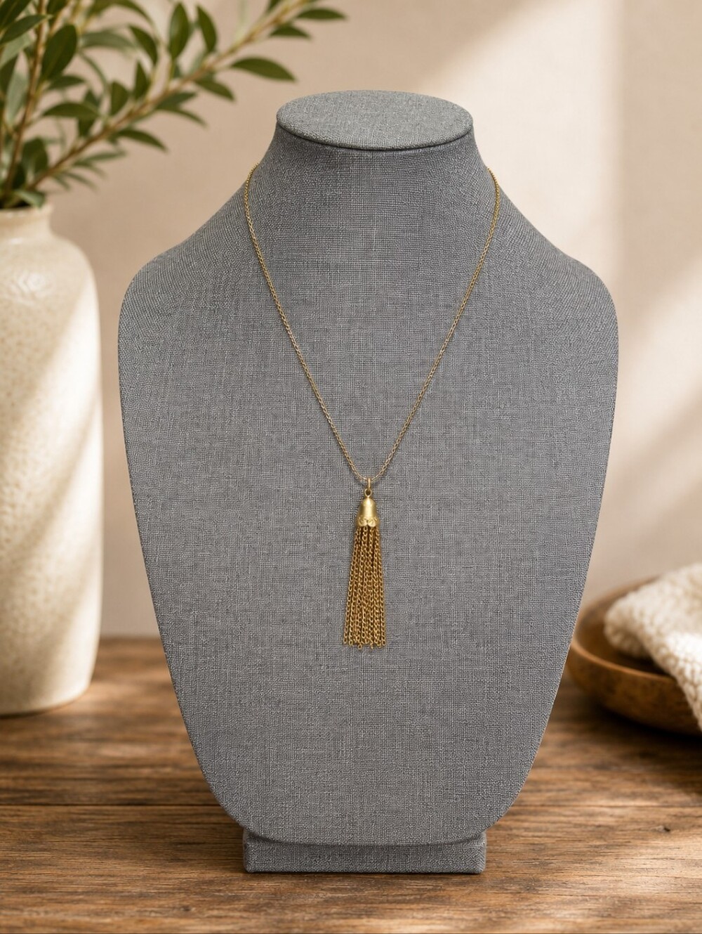 Elegant Gold Tone Tassel Necklace